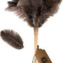 Ostrich Feather Duster for Cleaning-Furniture Dusters with Handle Ddzmz Hand Duster with Fluffy Natural Genuine Feather Reusable Household Duster, Gray and Brown(Length 16")