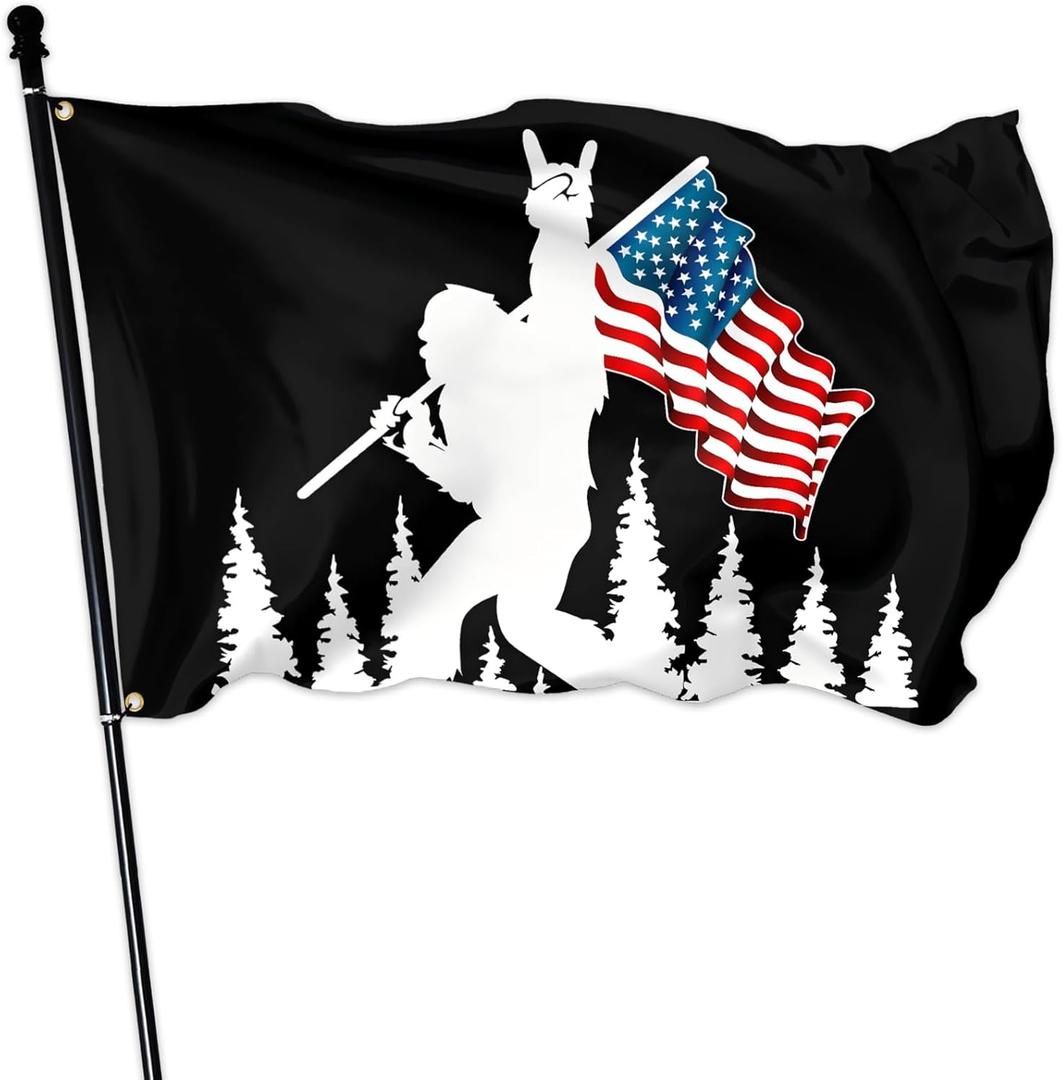Funny Bigfoot Flag 3x5 Ft With Brass Grommets Sasquatch Flag Meme American Flag for Outside House Indoor Yard Outdoor Banner Poster Decor