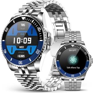 2025 DA GPT Smart Watch for Men, Heart Rate, Blood Pressure, Blood Oxygen, Sleep Monitor, 107 Sports Modes, 1.19-inch AMOLED Display, Waterproof Round Watch, Compatible Android and iOS Silver Blue 2025 DA GPT Smart Watch for Men, Heart Rate, Blood Pressure, Blood Oxygen, Sleep Monitor, 107 Sports Modes, 1.19-inch AMOLED Display, Waterproof Round Watch, Compatible Android and iOS Silver Blue