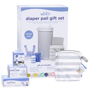 Ubbi Diaper Changing Value Gift Set, Baby Registry Gift, Includes Gray Diaper Pail, Absorbing Gels, Travel Changing Mat & Bag, Diaper Pail Waste Bags and On-the-Go Waste Sacks