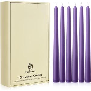 New Burning Formula Unscented Dripless 10-Inch Taper Candles Set of 12 - Purple, for Wedding, Dinner - Smokeless, Long Burning - Hand Poured, Colored Tall Candlesticks - Prpura