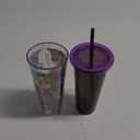 Silver Buffalo Disney Villains Featuring Cruella de Vil, Maleficent, Ursula, and the Evil Queen Glitter Plastic Cold Cup with Lid and Straw Topper, 24 Ounces
