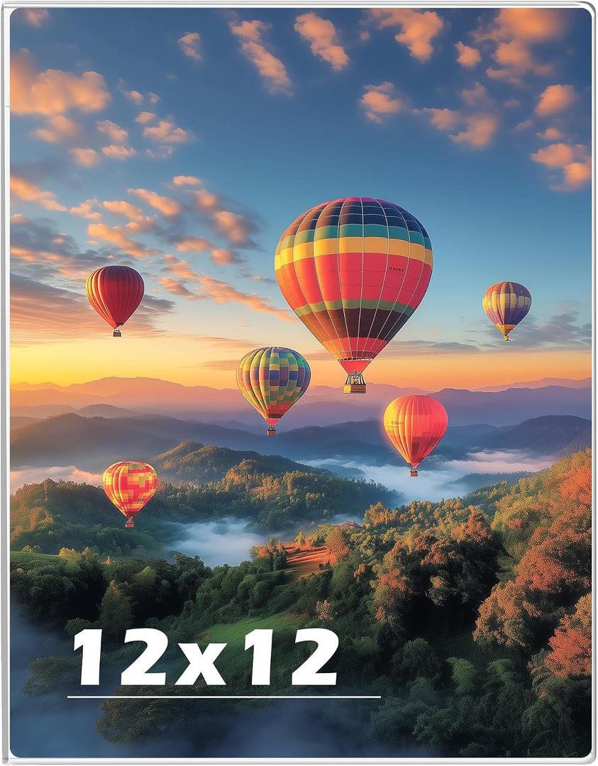 12 x 12 Acrylic Picture Frame, Horizontal/Vertical Clear Photo Frame for Wall with Tape, No Drilling Floating Hanging Frameless Picture Frame, Wall Mount Sign Holder for Home, School, Office