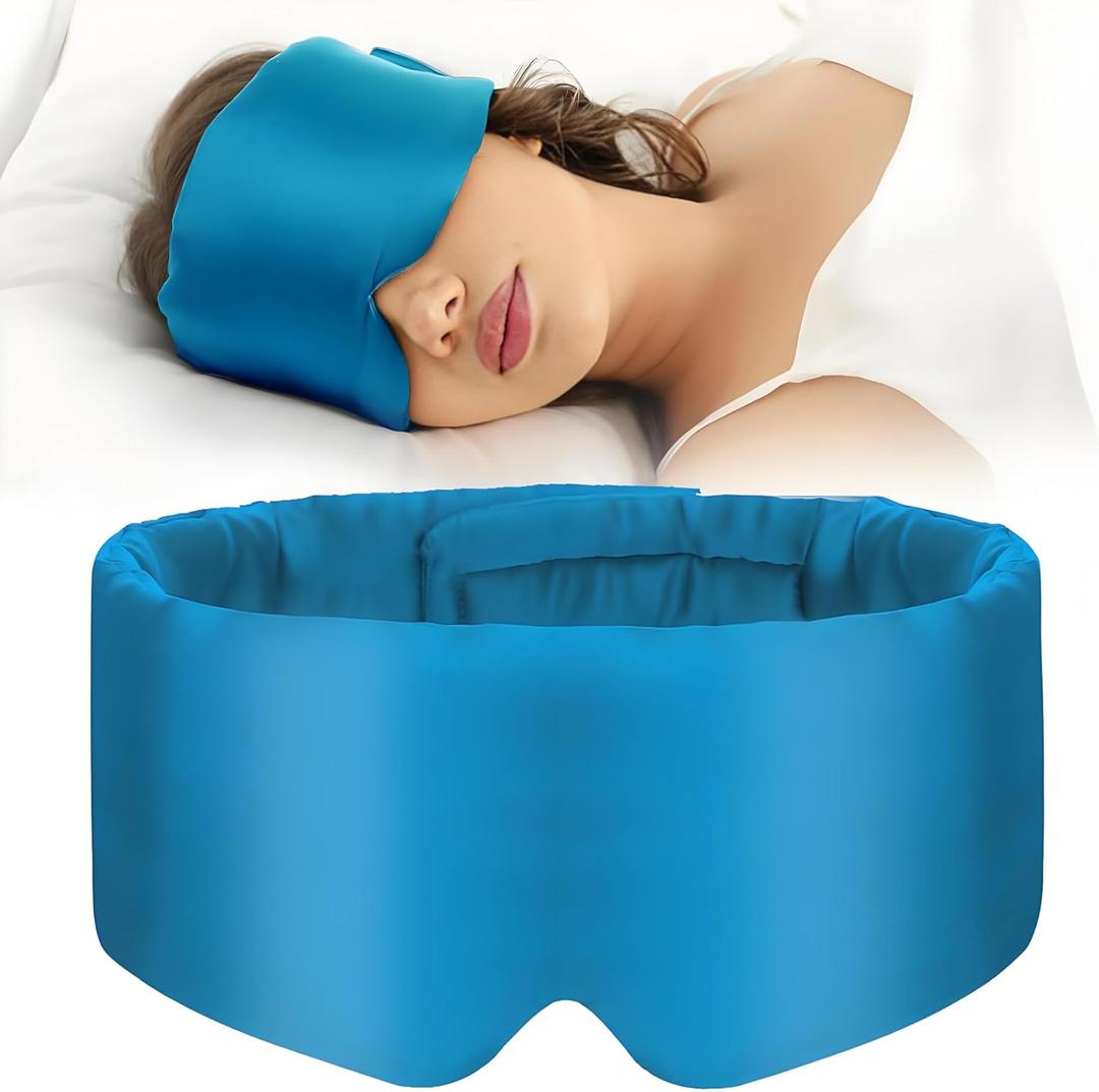 Silk Eye Mask for Sleeping, 100% Natural Silk Sleep Masks for Women Men, Soft Pressureless Cooling Blackout Satin Eye Mask Fits All Heads with Adjustable Strap for Home & Travel (Auqa Blue)