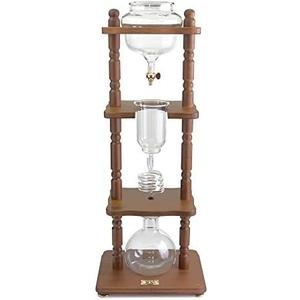 Yama Cold Brew Maker I Ice Coffee Machine With Slow Drip Technology I Makes 6-8 cups (32oz), Large Capacity Cold Brew Coffee Tower, Brown Wood Curved Frame