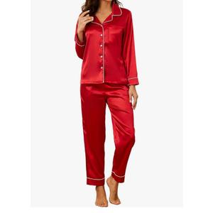 U2SKIIN Women Silk Pajamas Set, Long Sleeve Satin Pajamas for Women Sleepwear Button Down Pjs Set Two-piece L