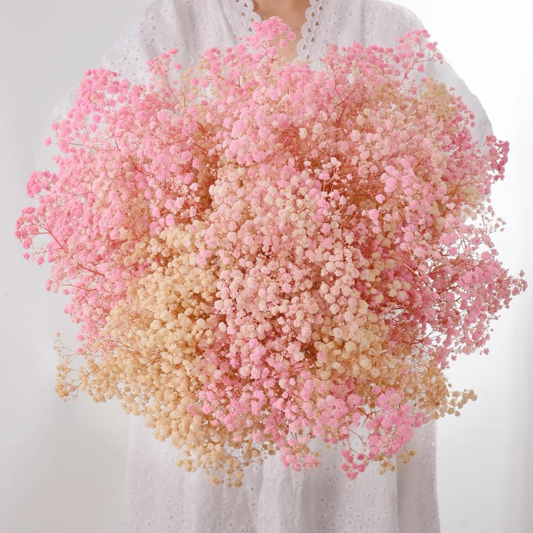 3500+ Dried Babys Breath Flowers Pink & White-17'' Baby's Breath Bulk Bouquet, Real Natural Dried Gypsophila Flowers for Resin, Home Vase Decor, Card DIY, Party, Wedding Flower Wreaths