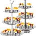 LIAISIMI 3 Tier Silver Metal Cupcake Stand Holder,Stainless Steel Cup Cake Stand Tower with Tiered Serving Tray and Base for Parties,Weddings,Birthdays and Any Festivals and Celebrations(2 Pack)
