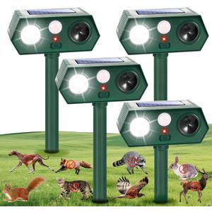 2026 Racoon Squirrel Sonic Fortress Pro Cat Repellent Outdoor, Solar Ultrasonic Animal Repeller Deer Deterrent with Motion Sensor & Flash Light to Scare Rabbit Dog Coyote Out of Garden Farm Yard(4Pack)