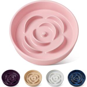 vancasso Slow Feeder Dog Bowl, 0.6 Cups Ceramic Dog Food Dish for Fast Eaters Small Breed, Puzzle Bowl for Small Dogs and Cats, Pink