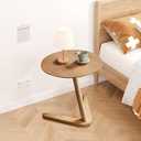 Handmade C-Shaped Round End Table for Couch, Couch Tables that Slide Under, Space Saving Solid Wood over couch table, Suitable for Placing Snack, Coffee, Laptop in Living Room, Bedroom or Office,Natur (One size)