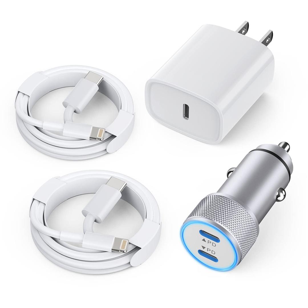 iPhone Car Charger,Dual Port USB C Fast Car Chargers,40W Type C i Phone Charger for Cars Quick Charging+2pack 3.3ft Lightning Cable + 20W USBC PD Plug Fast Charging for iPhone 14/13/12/11 Pro Max/iPad