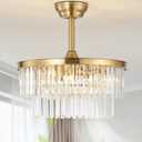20" Brass Crystal Fandelier Ceiling Fans with Lights, Caged Brass Crystal Chandelier Ceiling Fan with Light Remote Control with 6 Speeds for Bedroom, Nursery, Living Room