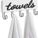 Mkono Towel Holder Wall Mounted Towel Rack Bathroom Decor Rustic White Wood Towel Hooks to Hang Towels Bathroom Robe Coat Clothing, Bath Towel Hanger Storage Home Decor Organizer,Small