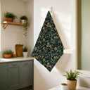 Dark Green Floral Leaf Kitchen Towels, Retro Art Nouveau Botanical Decorative Hand Towels for Bathroom, Cottagecore Flower Dish Tea Towel for Kitchen Decor, 16x24 Inch