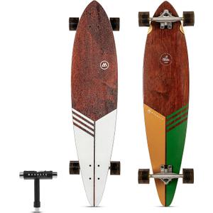 Magneto 40 Inch Pintail Longboard Skateboard | Dark Stained Hard Maple Core Long Board Deck | Cruiser Skateboards, Carver, Freestyle | Skateboard for Adults Teenagers Men Women | Free Skate Tool
