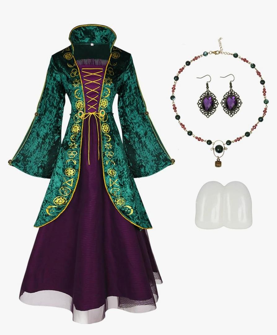 Angelaicos Witch Deluxe Velvet Costume for Women Halloween Costume with Accessories Full Set  M,/L