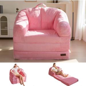 MAXYOYO Folding Sofa Bed with Backrest, Boneless Fold Out Couch Bed with Handle, 2 in 1 Convertible Bean Bag Chair to Floor Sofa Lounger, Comfy Folding Couch for Bedroom & Living Room, Pink, Large