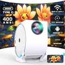[Built-in Apps] Projector with WiFi and Bluetooth, Android Smart Projector 4K Support Portable Video Projector 270Adjustable, 400 ANSI Lumen, Auto Keystone & Focus, Outdoor Movie Projector (2025)