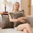 Luxurious Velvet Throw Pillow Covers 20x20 Set of 2 Decorative Pillow Covers Solid Square Cushion Case for Sofa Couch Bedroom Farmhouse, Brown