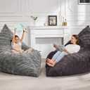 Hobestluk 3 in 1 Bean Bag Chair Giant Bean Bag Chairs for Adults with Plaid Cover Convertible Bean Bag Floor Cushion with Machine Washable Cover for Living Room (Plaid Dark Grey), Large