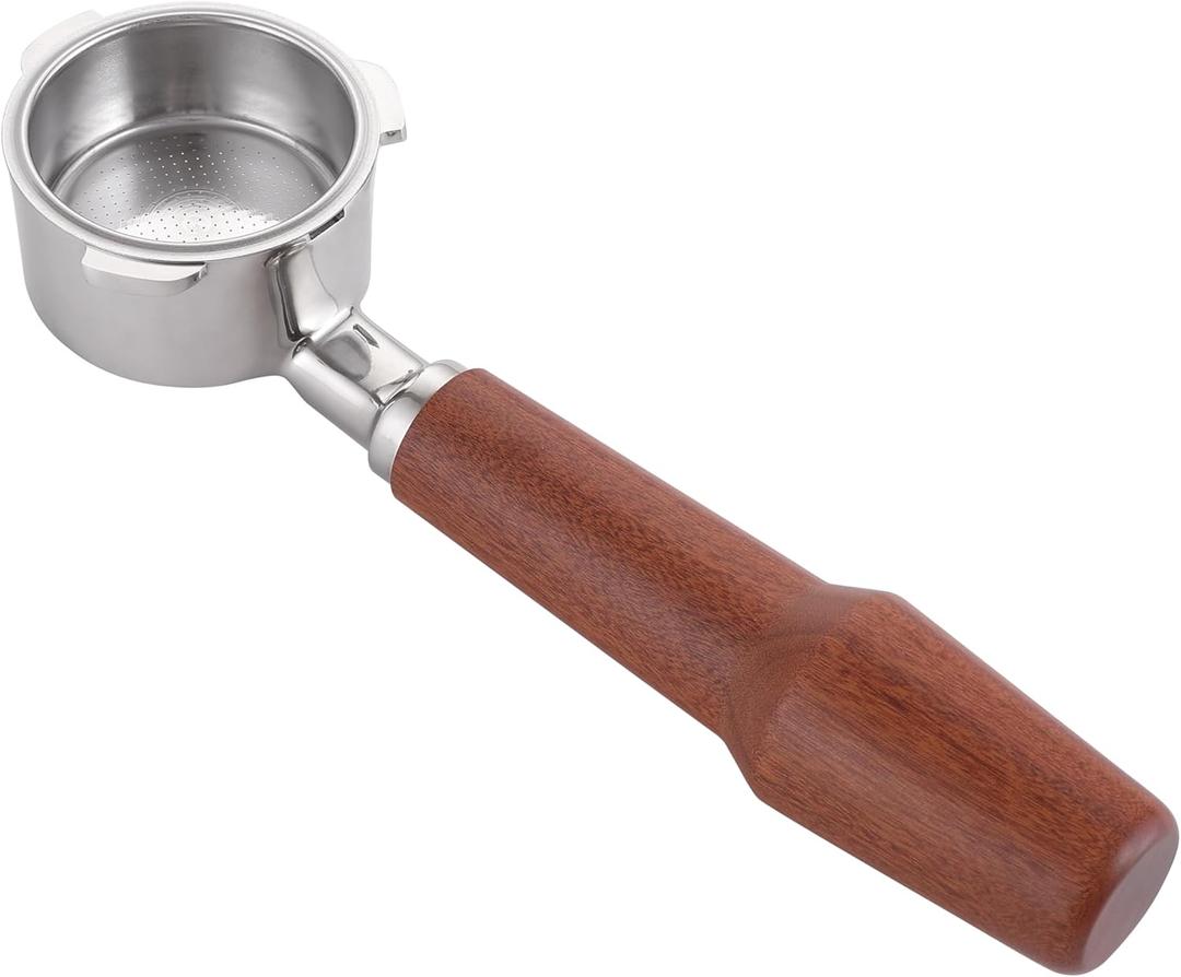 51mm Bottomless Portafilter Compatible with Delonghi Linea Classic EM450M CASABREWS Espresso Machine CM5418 3700Essential 3700Gense 3700Pro Espresso Portafilter Stainless Steel Handle Wood