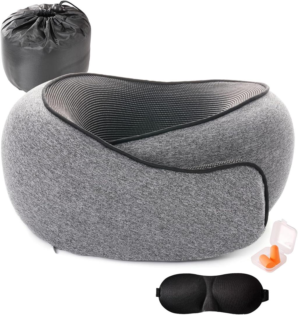 Travel Pillow, Travel Neck Pillows for Airplanes, Comfortable Breathable Cover, Memory Foam 360 Degree Support Stowable Pillows, Ideal Accessory for Sleeping Offices and Cars(Gray)