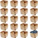 HAKZEON 20 PCS Square Wooden Berry Baskets, One Pint Berry Basket Bulk for Fruit Packing, Party Decorations, Craft and Gift Storage, 4.1 x 4.1 x 2.6 Inch