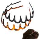 4 x Reversible Korean Headbands with Teeth, 2PCS(Amber+Black) | High Cranium Headbands for Women, New U Shape Fashion Zigzag Tooth Hair Comb Headband for Women Gifts for Teen Girls