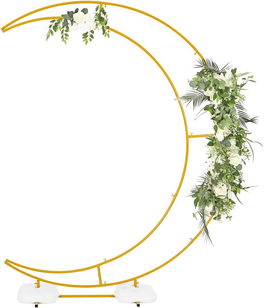 Vincidern 6.9ft Moon Wedding Arch Backdrop Stand, Half Crescent Moon Arch Stand for Party, Wedding Arches for Ceremony, Birthday Party, Baby Shower, Bridal Shower, Event Decorations (Gold), 1pc