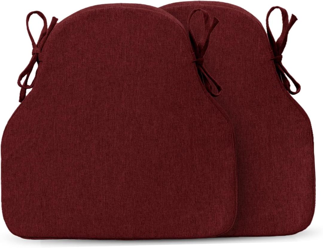 Windsor Dining Chair Cushions Set of 2, Thick Non Slip Kitchen Chair Pads with Ties & Removable Washable Cover, Indoor Seat Cushion 17" x 16" x 2", Burgundy