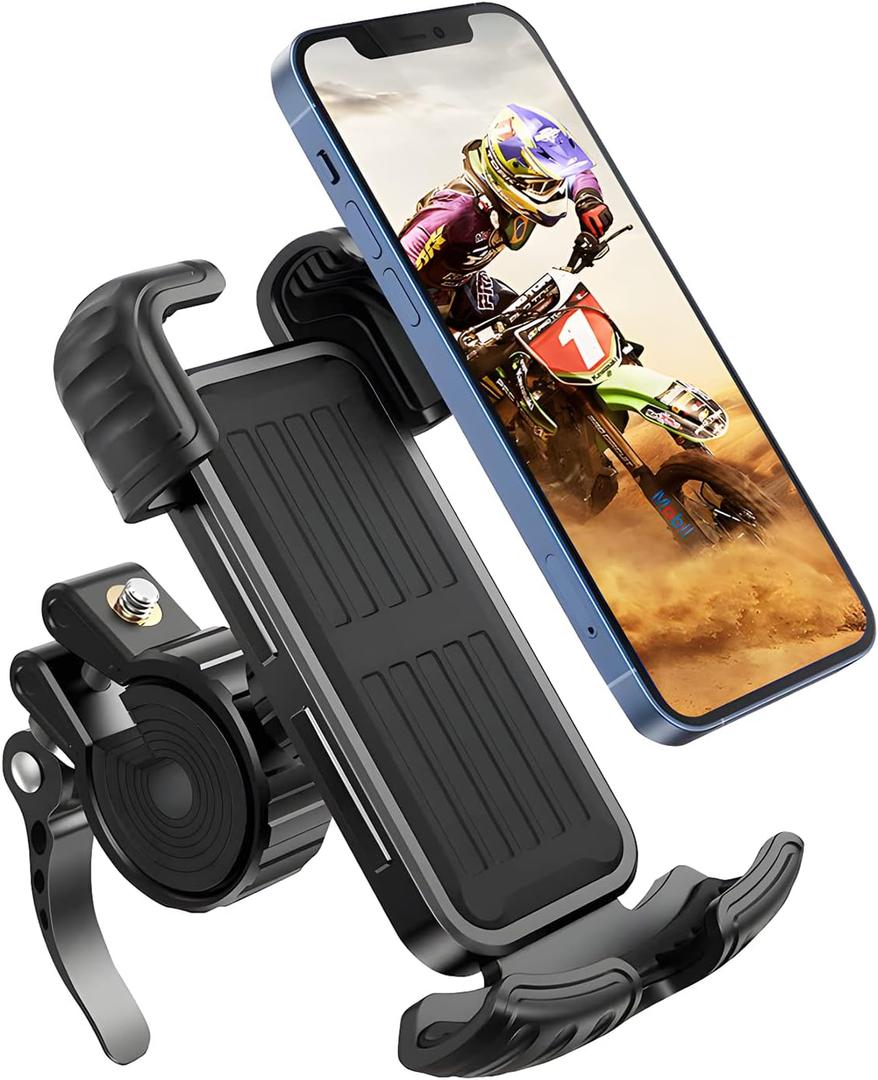 Bike Motorcycle Phone Mount, [Super Stable Metal] Bike Motorcycle Phone Holder with Security Lock, Bicycle Phone Mount with Soft Cushion & Adjustable Clip Compatible with 4.7''-6.8'' Phone