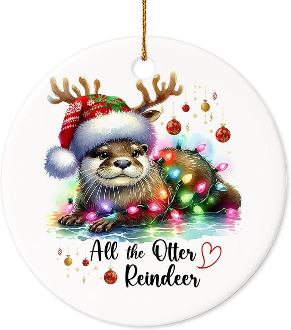 Christmas Ornament - All The Otter Reindeer Christmas Ceramic Ornament, Gift for Otter Lovers, Animal Lovers, Family, Friends