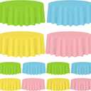 Whaline 16 Pcs 84 Inch Spring Pastel Color Plastic Tablecloth Green Blue Yellow Pink Round Table Cover Waterproof Table Cloth for Baby Shower Party Decoration Supplies