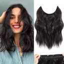 Halo Hair Extensions 12 Inch Invisible Wire Hair Extensions Adjustable Long Wavy Hairpiece Synthetic Upgrade 4 Secure Clips in Hairpieces 12 Inch,Black Brown