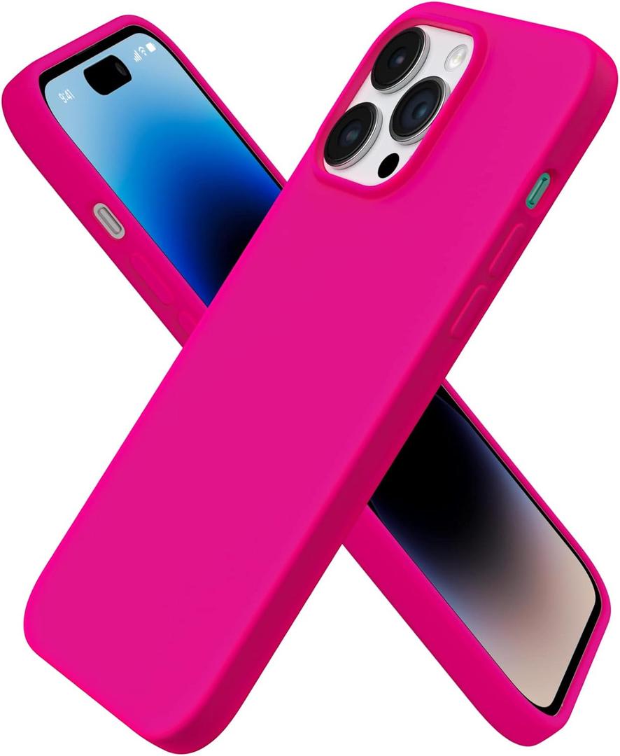 ORNARTO Compatible with iPhone 14 Pro Max Case 6.7, Slim Liquid Silicone 3 Layers Full Covered Soft Gel Rubber Phone Case Protective Cover with Microfiber Lining 6.7 inch-Hot Pink