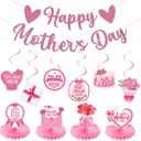 Happy Mothers Day Decorations Banner Pink Glitter, Mother's Day Hanging Swirls and Table Centerpieces Party Supplies Best Mom Ever Thanks Mom for Mother's Day Home Office Decor