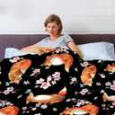 Fox Blanket Cherry Blossom Blanket Cozy Soft Lightweight Flannel Throw Fox Cherry Blossom Decor Gifts for Girls 40"x50"
