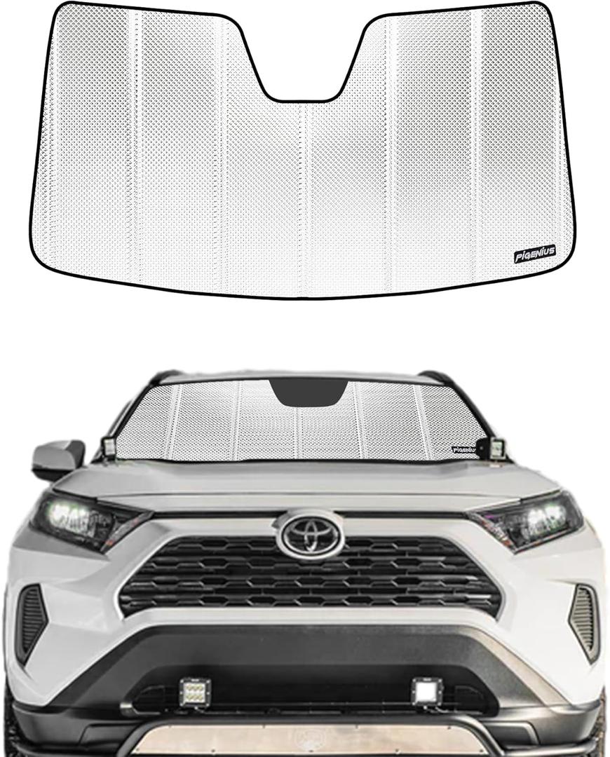 Windshield Sun Shade for 2019-2025 Toyota RAV4; 2021-2024 RAV4 Prime. Front Window Sunshade with Storage Bag (Classic Shiny Silver)