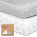 Pack and Play Sheets Fitted - 2-Pack Mini Crib Sheets for Pack N Play Mattress 38x26, Soft & Cozy, Neutral Toddler Playard Bedding, Snug Fitted Mini Baby Crib Mattress Cover Boy, Girl (ABC Land)
