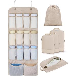 BAGSMART Hanging Compression Packing Cubes 6 Set Cruise Travel Essentials | 3-Fold Space Saving Hanging Shelves, Closet Organizers & Storage, Compressible Suitcase Organizer Bags, Machine Washable Cube