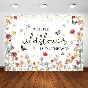 Avezano Wildflower Baby Shower Decorations A Little Wildflower is On The Way Baby Shower Backdrop Floral Theme Baby Girls' New Born Photoshoot Background Banner (8x6ft(96x72in)) 