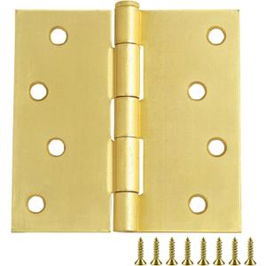 Design House Square Interior Door Hinges, 4.0 in. x 4.0 in., 1/4-in. Radius, Steel, Pre-Lubricated, Door Hardware, Satin Brass, 4.0 in. L x 4.0 in. W x 0.125 in., 181644