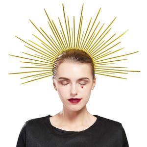 Fantherin Women's Goddess Halo Crown Headband - Zip Tie Spiked Angel Headpiece Headdress for Cosplay Halloween Costume Party (Gold)