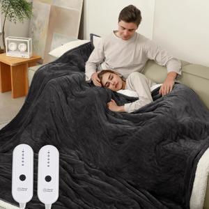 ESTINGO Electric Blanket King, Heated Blanket King Size Dual Control with 5 Heating Levels & 10 Hours Auto Off, 100"x90" Heating Blanket King Size with ETL Certified for Bedding, Dark Gray