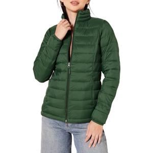 Amazon Essentials womens Lightweight Long-Sleeve Water-Resistant Packable Puffer Jacket (Available in Plus Size) (X-Small, Dark Green)