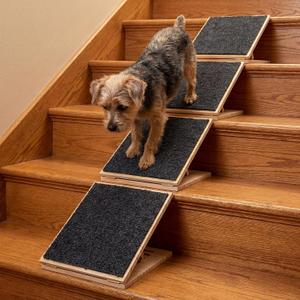 Cinnvoice Adjustable Dog Ramp, Foldable Wood Dog Ramp with Non-Slip Carpet Surface, for Small to Medium Dogs Cat Pet Ramps Step for Injured Older Pet(6 Packs,11.81 Inches/ 30 cm)