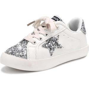 Girls Sneakers Glitter Tennis Shoes Lightweight Non-Slip Running Walking Shoes for Toddler/Little Kid/Big Kid (White) 12 Little Kid