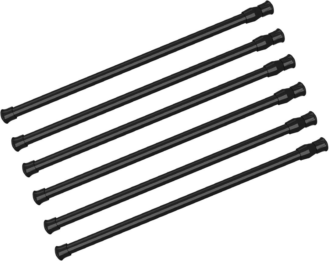 6 Pack Spring Tension Curtain Rod Adjustable Length for Kitchen, Bathroom, Cupboard, Wardrobe, Window, Bookshelf DIY Projects (28" to 48"- 6 Pack, Black)