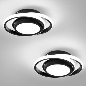 CANEOE 2 Packs Small Modern LED Ceiling Light,2 Rings Creative Black Ceiling Lamp Indoor Hallway Lighting Fixtures for Hallway Living Room Bedroom Kitchen Office (Black)